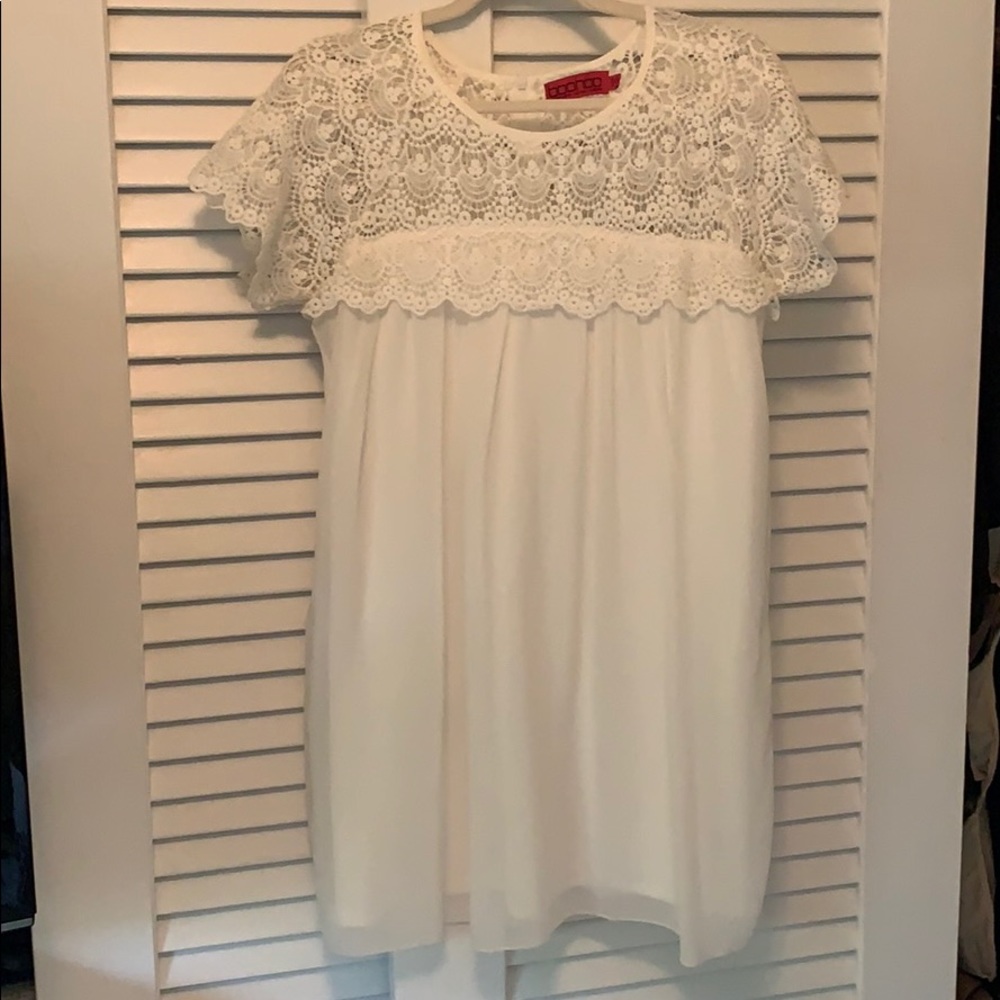 Boohoo White Cream Yoke Shift Dress size 6